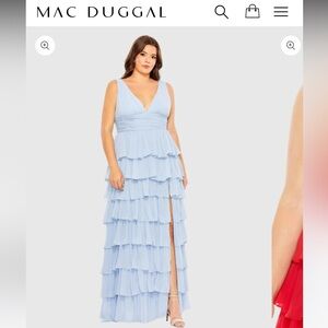 Mac Duggal Ruffle Tiered Sleeveless V Neck Gown Size 18W/XL
